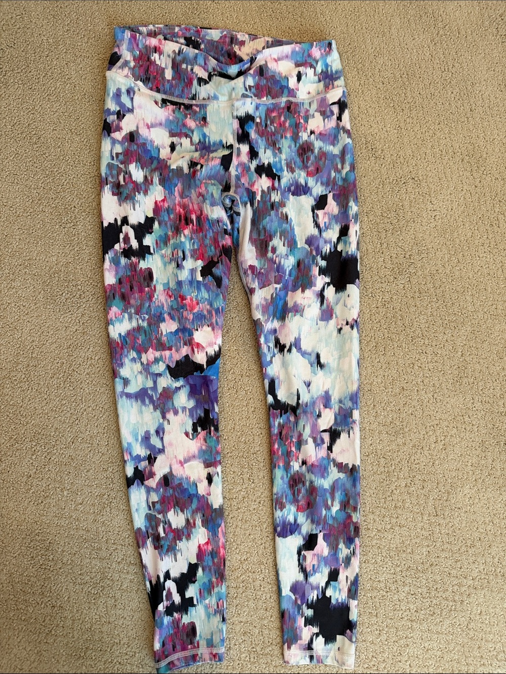 Fabletics Multicolor Abstract Print Leggings - Blue, Purple, Pink, Black, White